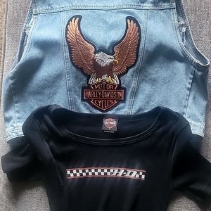 Vintage Harley Davidson t shirt with denim vest